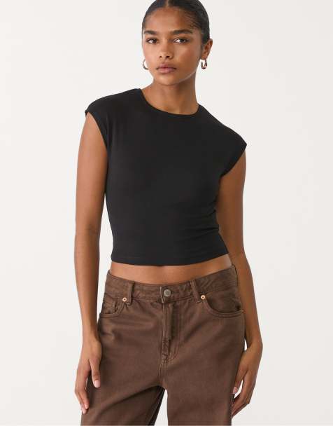 Stradivarius - T-shirt crop top ajusté - Noir - view 1