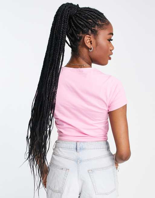 Stradivarius - T-shirt crop top avec nœud - Rose , 2 de 4