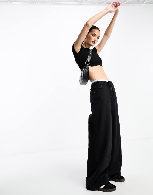 Stradivarius - T-shirt crop top effet usé - Noir, 2 de 4