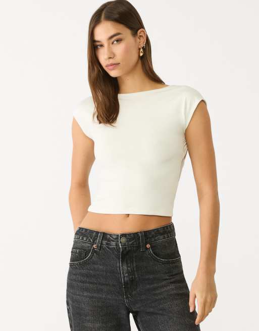 Stradivarius - T-shirt écru con schiena scoperta
