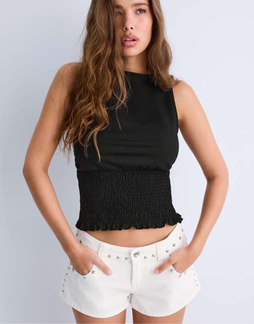 Stradivarius - T-shirt élastique - Noir, 2 de 4