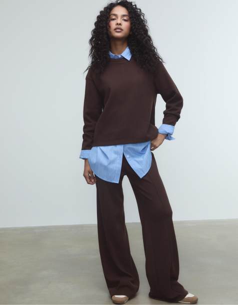 Stradivarius - T-shirt en maille à col rond - Marron - view 1