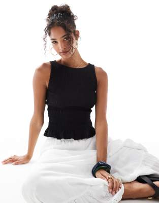 Stradivarius - T-shirt froncé à volants - Noir