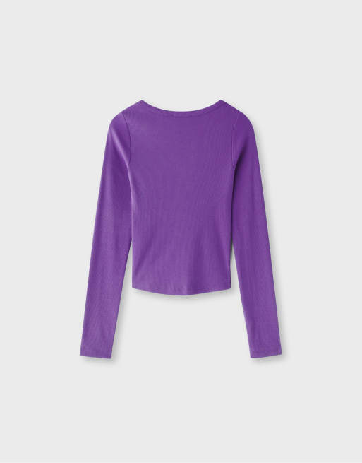 Stradivarius t-shirt henley a maniche lunghe viola, 7 di 7