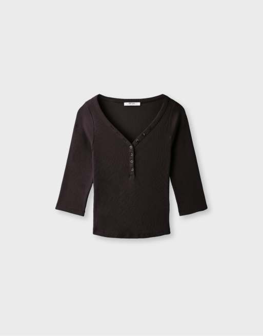 Stradivarius t-shirt Henley marron, 6 de 7
