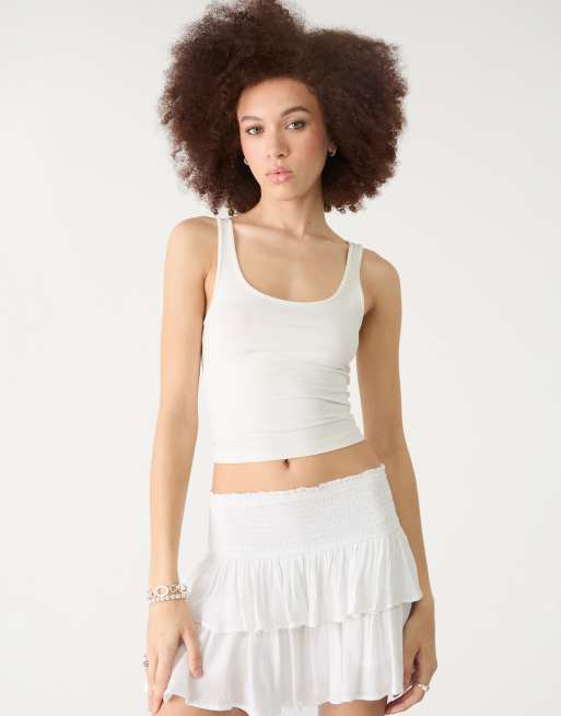 Stradivarius – T-Shirt in Ecru mit aus Polyamid