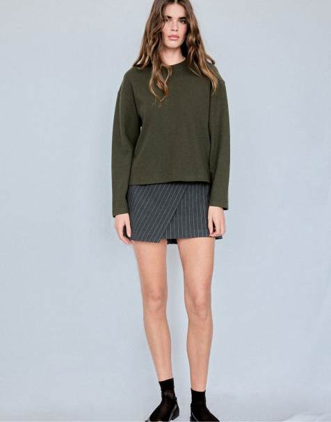 Stradivarius T-shirt in maglia girocollo color khaki - view 1