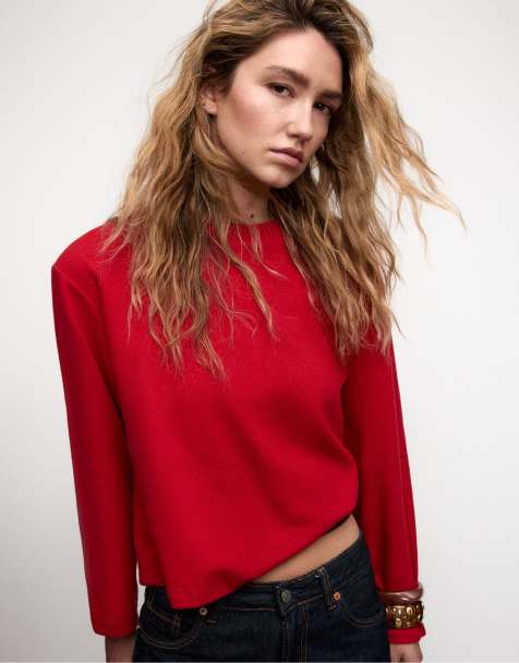 Stradivarius - T-shirt in maglia rossa con scollo rotondo - view 1