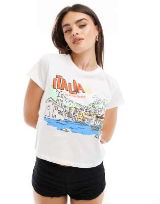 Stradivarius - T-Shirt in Weiß mit „Italia"-Grafikprint