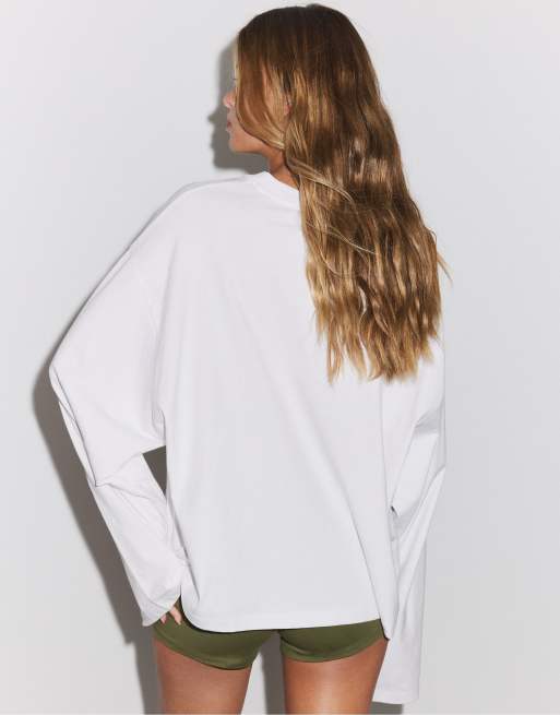Stradivarius t-shirt long à coupe carrée blanc, 3 de 7