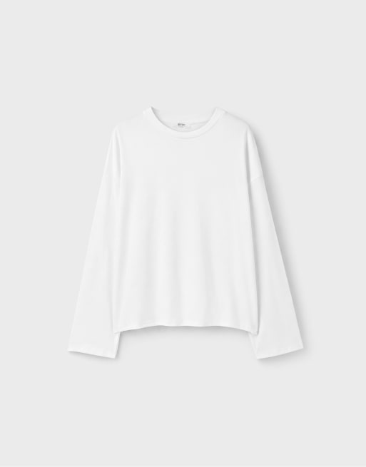 Stradivarius t-shirt long à coupe carrée blanc, 6 de 7