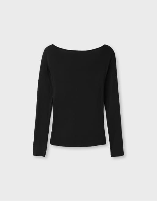 Stradivarius t-shirt med korsad båtringning i svart, 7 av 7