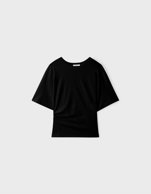 Stradivarius t-shirt med korta kimonoärmar i svart, 6 av 7