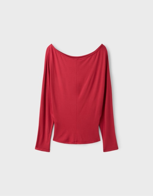 Stradivarius t-shirt med midjeeffekt i rött, 7 av 7