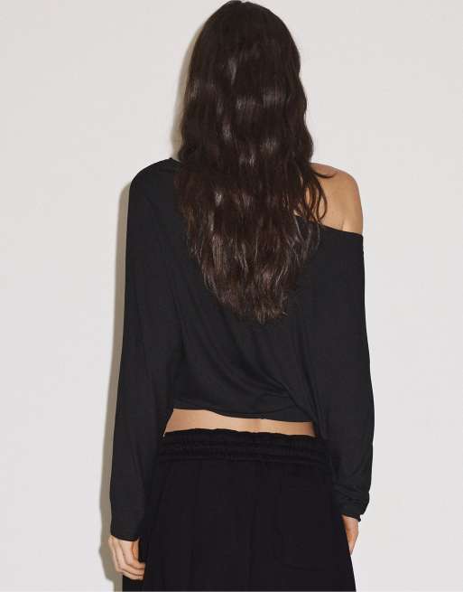Stradivarius t-shirt med midjeeffekt i svart, 3 av 7