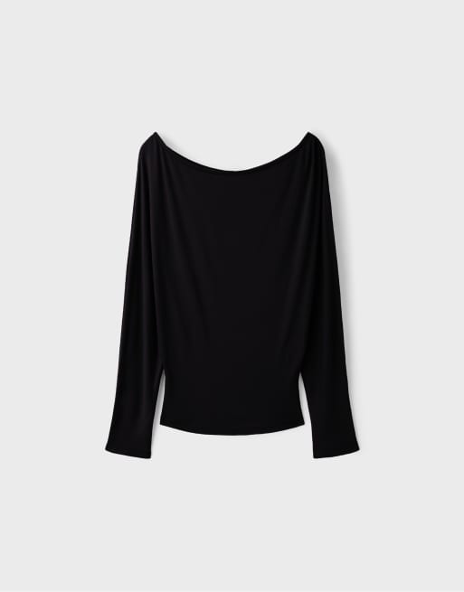 Stradivarius t-shirt med midjeeffekt i svart, 6 av 7