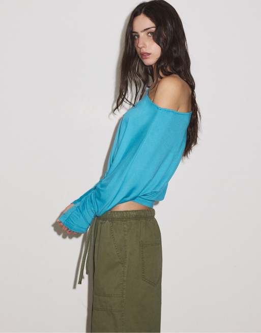 Stradivarius t-shirt med midjeeffekt i teal, 5 av 7