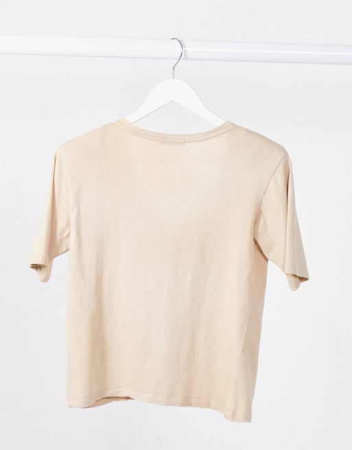 Stradivarius - T-shirt med skulderpuder i stenfarvet syrevask, 2 af 4