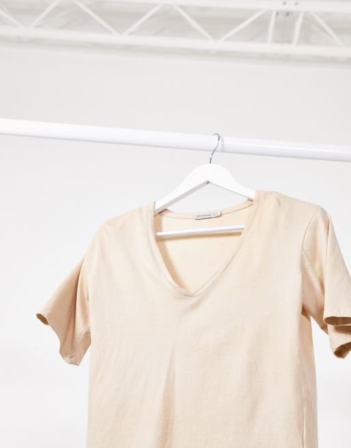 Stradivarius - T-shirt med skulderpuder i stenfarvet syrevask, 3 af 4