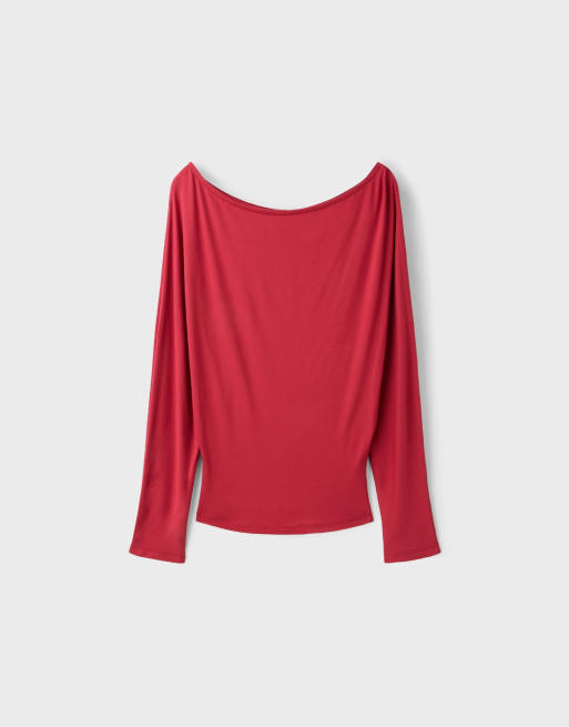 Stradivarius T-shirt med taljebåndseffekt i rød, 6 af 7