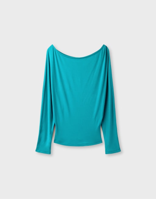 Stradivarius T-shirt med taljebåndseffekt i turkis, 6 af 7