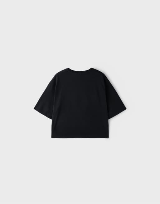 Stradivarius T-shirt met borduursel in zwart, 7 van 7