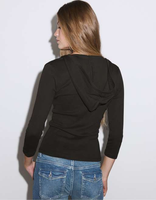 Stradivarius T-shirt met capuchon en 3/4-mouwen in bruin, 3 van 7
