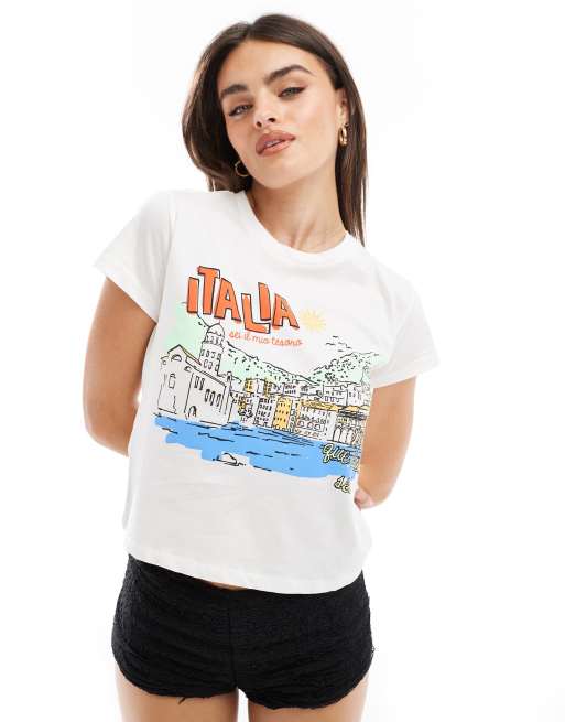 Stradivarius - T-shirt met grafische Italia-print in wit