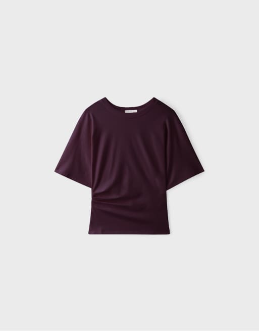 Stradivarius T-shirt met korte kimonomouwen in donkerpaars, 6 van 7