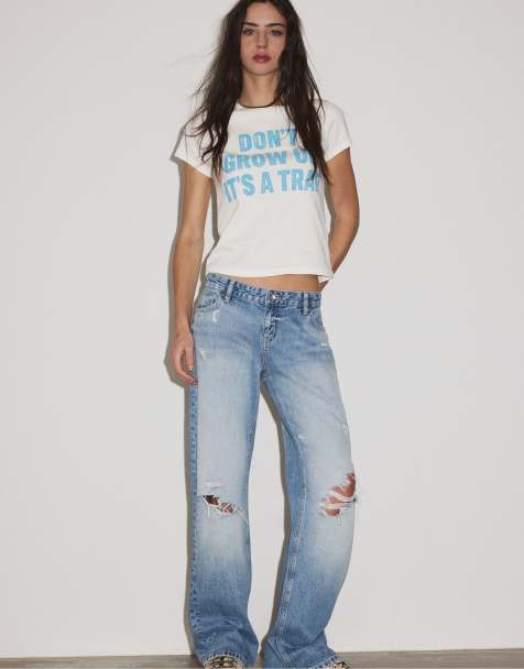 Stradivarius T-shirt met korte mouwen en print in wit - view 1