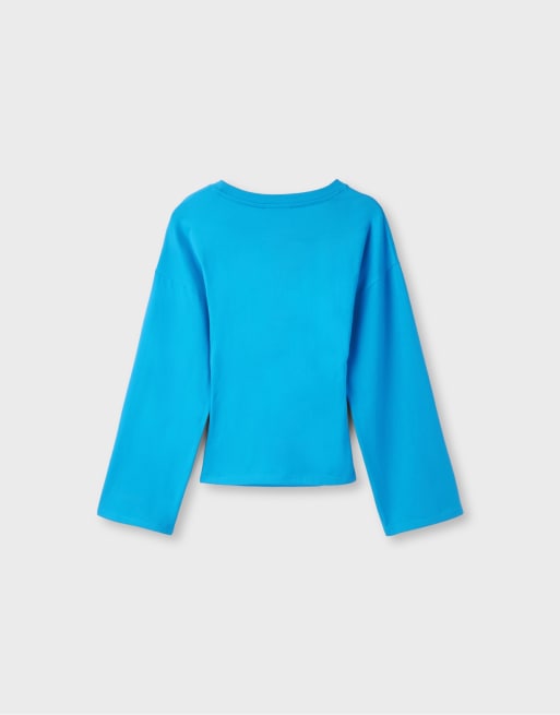 Stradivarius T-shirt met lange mouwen en aansluitende taille in turquoise, 7 van 7