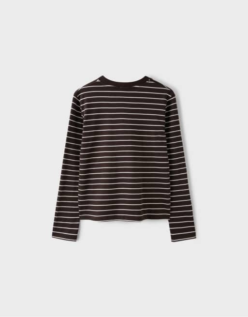 Stradivarius T-shirt met lange mouwen en strepen in bruin, 7 van 7