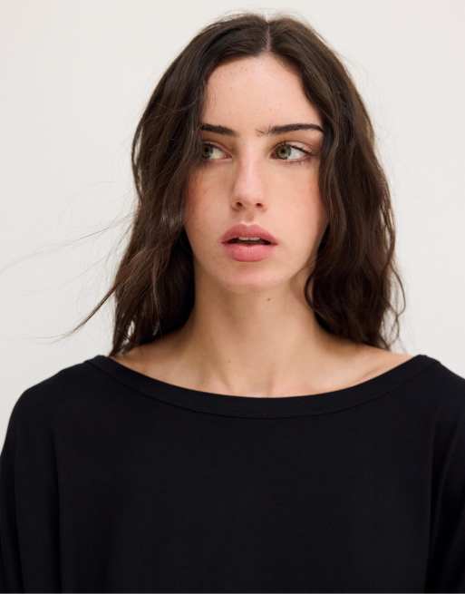 Stradivarius T-shirt met lange mouwen in zwart, 4 van 7