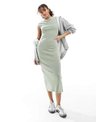 Stradivarius T-shirt midi dress in khaki