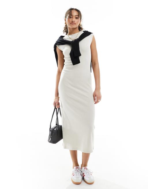 Stradivarius - T-shirt midi jurk in stone 