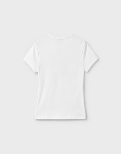 Stradivarius T-Shirt mit Print und kurzen Ärmeln in Weiß, 7 von 7