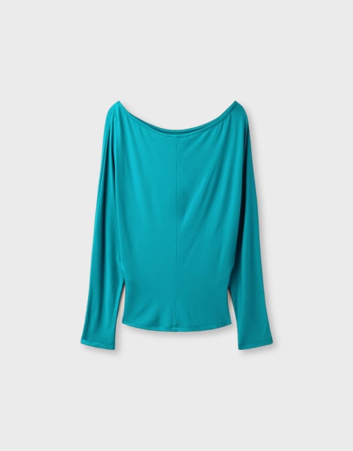 Stradivarius T-Shirt mit Taillenbund-Effekt in Türkis, 7 von 7