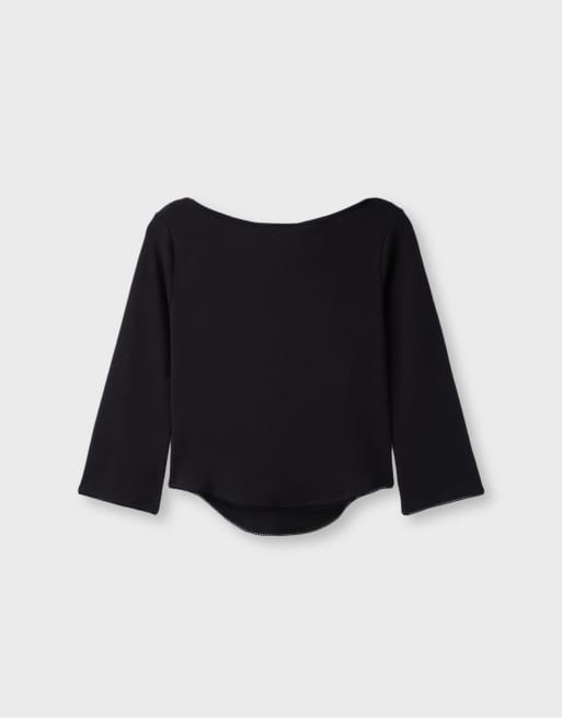 Stradivarius T-Shirt mit U-Boot-Ausschnitt in Schwarz, 7 von 7