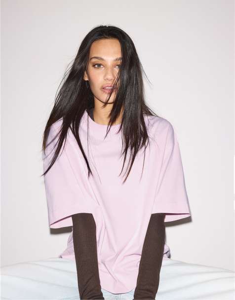 Stradivarius - T-shirt oversize a maniche corte rosa pastello - view 1