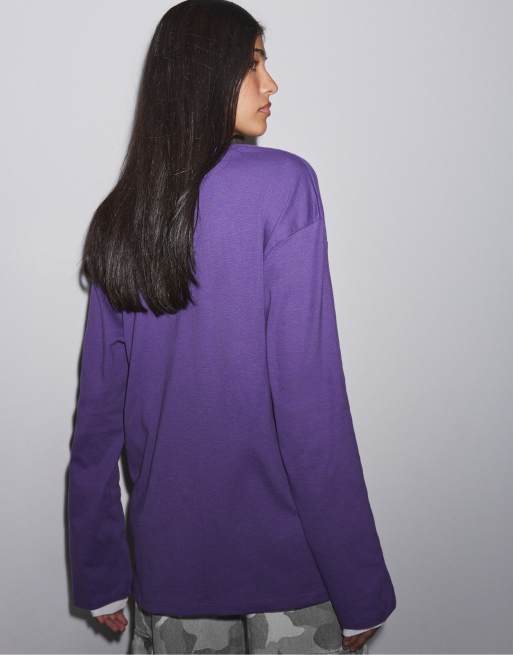 Stradivarius T-shirt oversize a maniche lunghe viola, 3 di 7