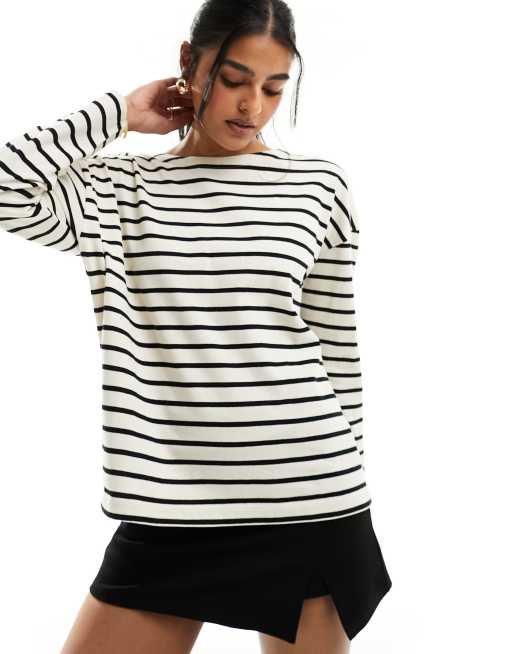 Stradivarius - T-shirt oversize a righe colore neutro