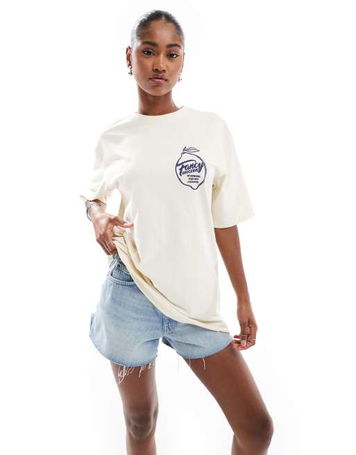 Stradivarius T-shirt oversize giallo pallido con stampa ASOS