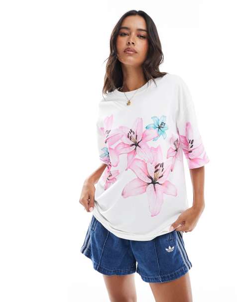 Stradivarius – T-shirt oversize z nadrukiem kwiatów - view 1