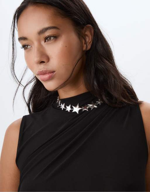 Stradivarius - T-shirt raccolta nera in tulle, 3 di 4