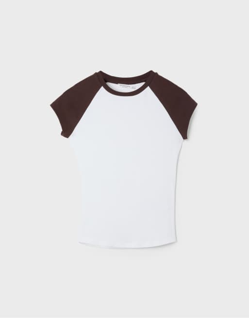 Stradivarius t-shirt raglan à manches courtes en écru, 6 de 7