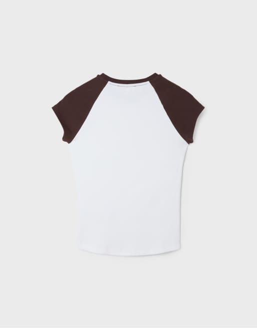 Stradivarius t-shirt raglan à manches courtes en écru, 7 de 7