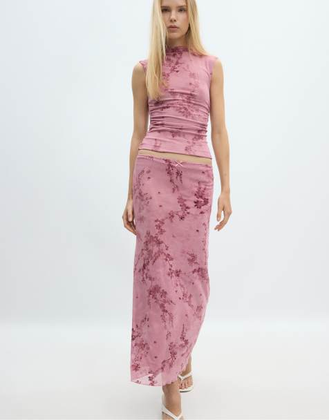 Stradivarius t-shirt sans manches à col cheminée floqué rose saumon - view 1