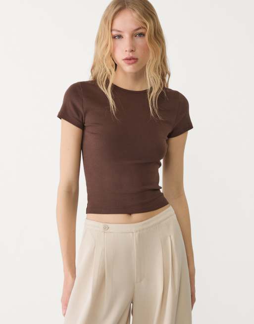 Stradivarius - T-shirt slim marrone 