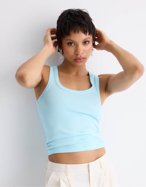 Stradivarius - T-shirt turchese a coste con dorso a vogatore - view 1