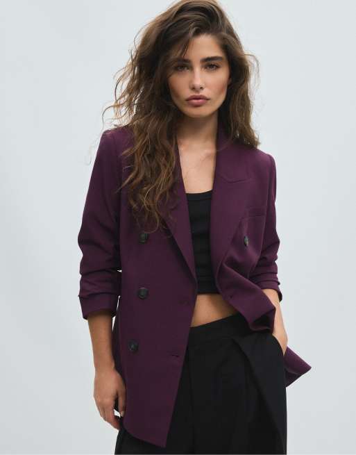 Stradivarius taillierter Blazer mit Knöpfen in Burgunderrot, 5 von 5